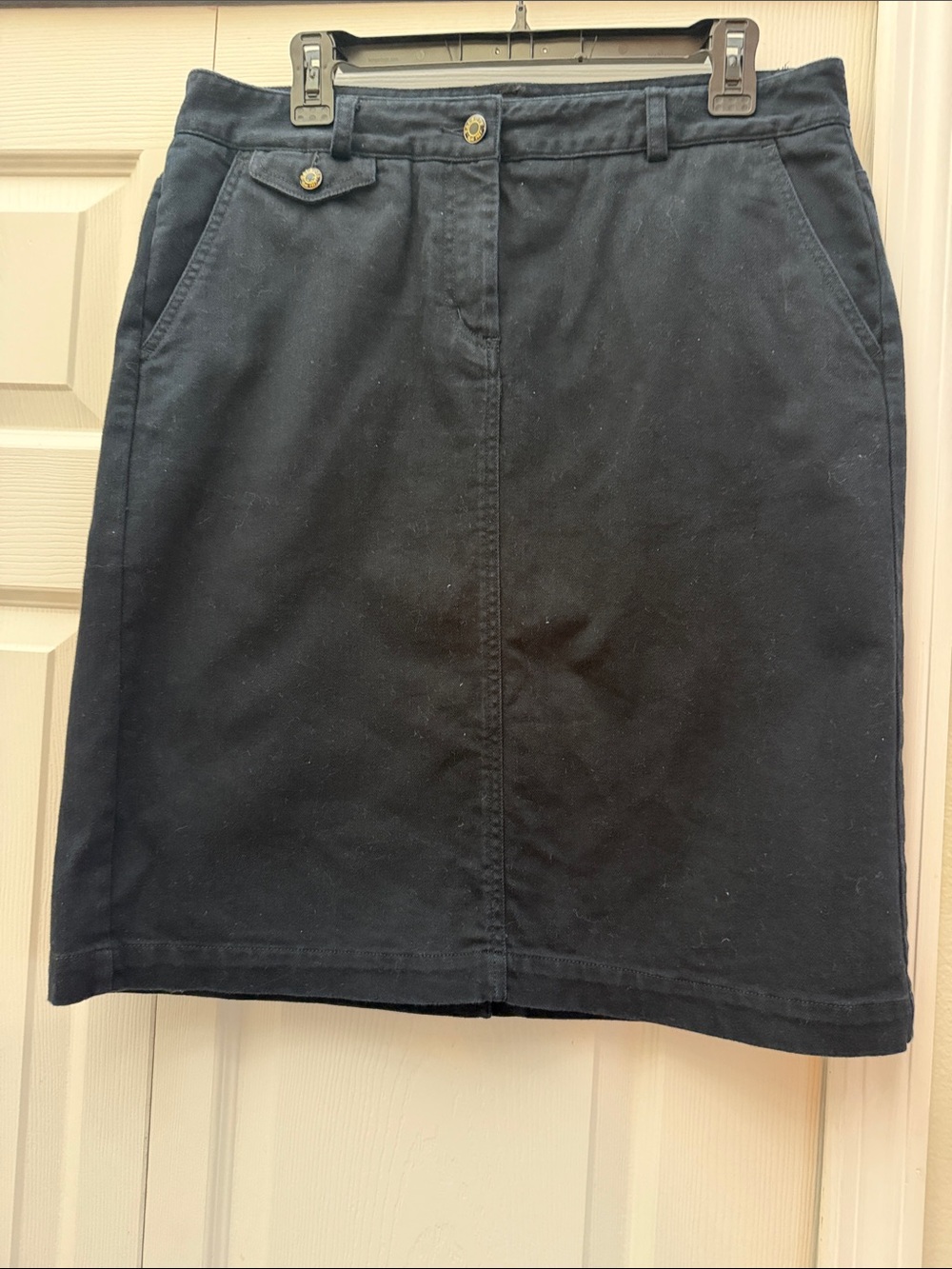 Talbots Black Pencil Skirt with Button Accent